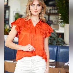 Rachel Ray Vibrant Orange Blouse with Ruffle Sleeves